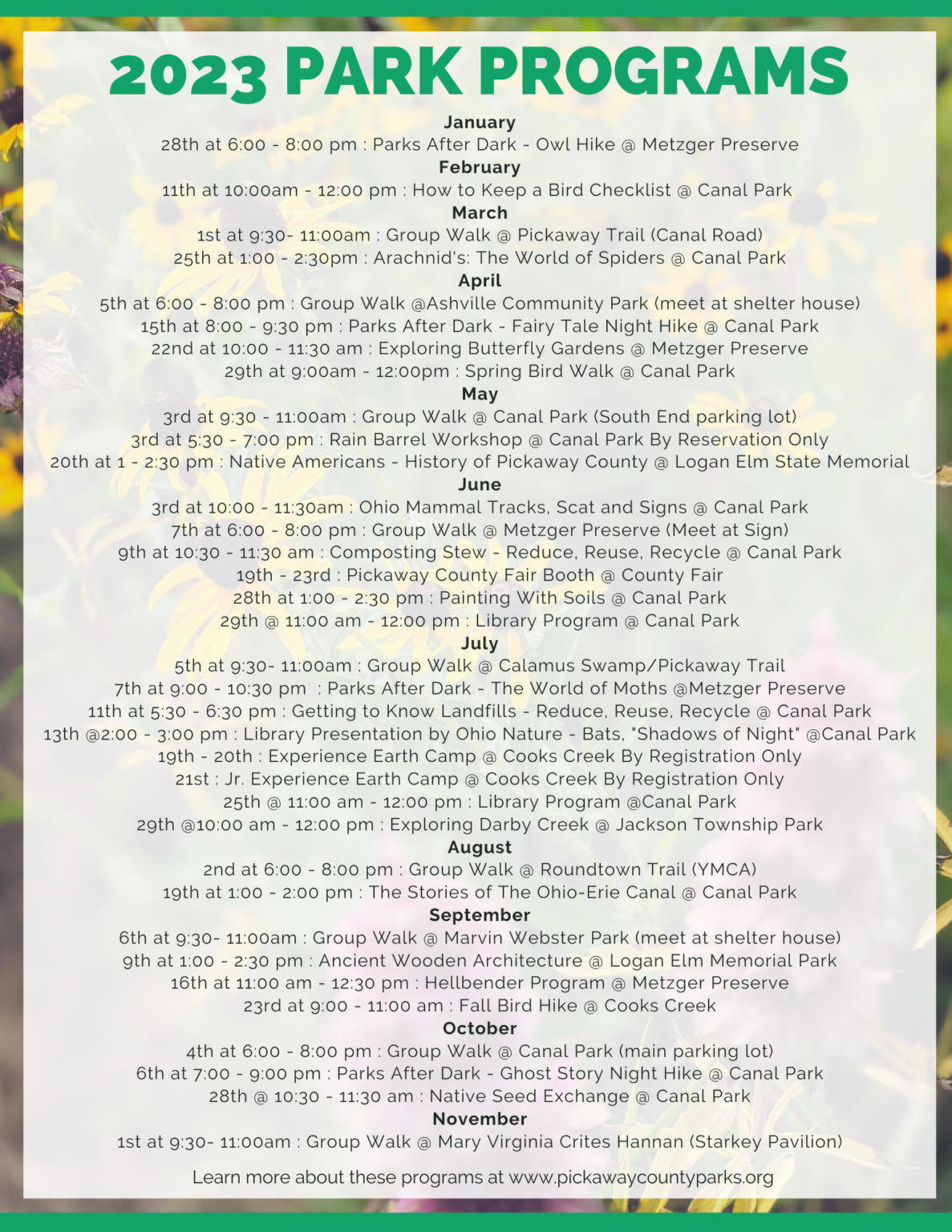 2023 Park Program Schedule (1) Pickaway County Probate & Juvenile Court